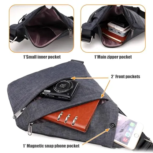 Anti Theft Crossbody Bags for Women Fanny Packs Purses Sling Bag with Adjustable Strap for Women Travel Essentials (Right, Gray)