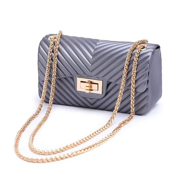 Arsmundi New Handbags Women Frosted Jelly Shoulder Bag Fashion Small Bag V-chain  Messenger Bag Tide Candy Color Female Clutch