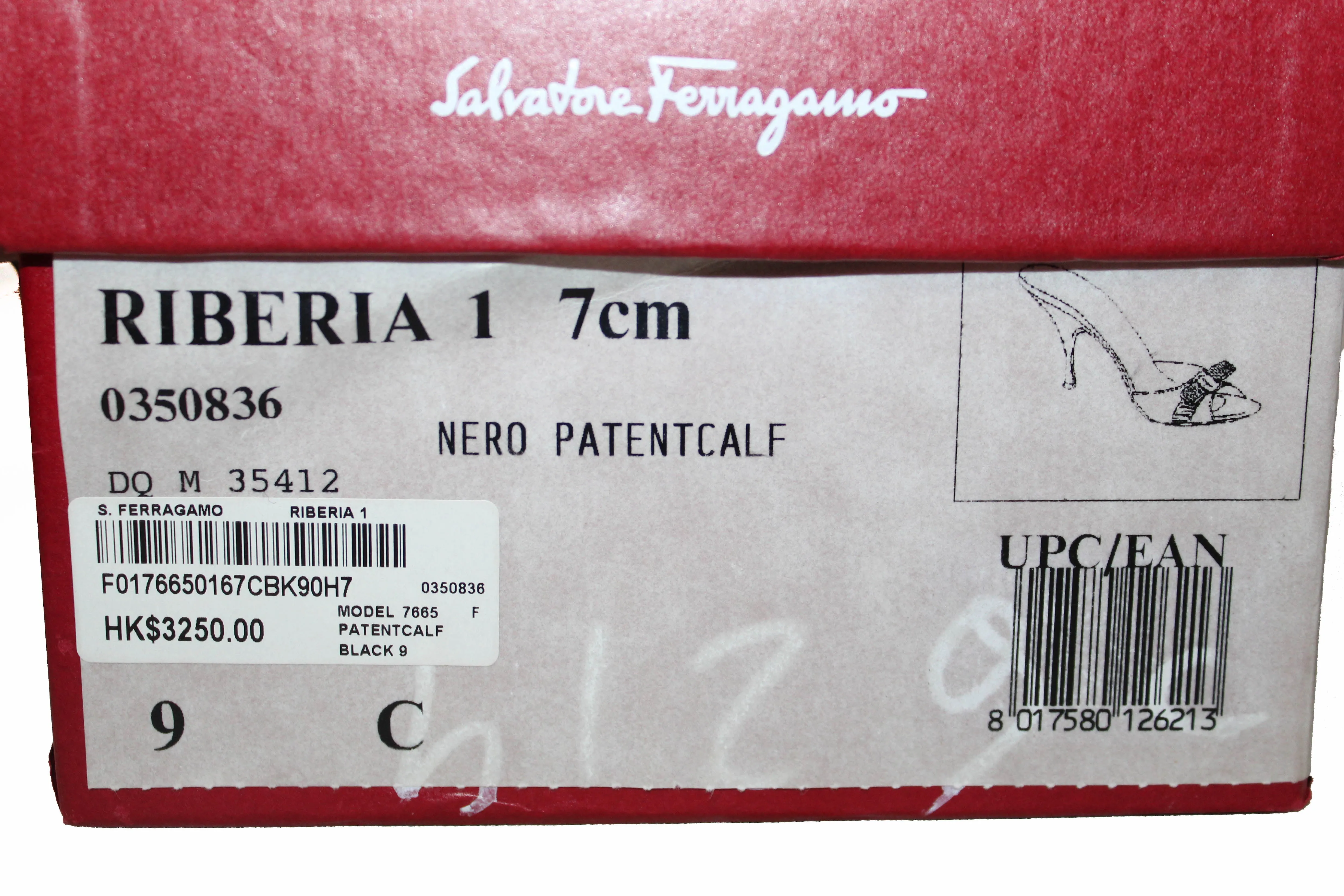 Authentic Salvatore Ferragamo Black Patent Calfskin Leather Riberia Size 9C