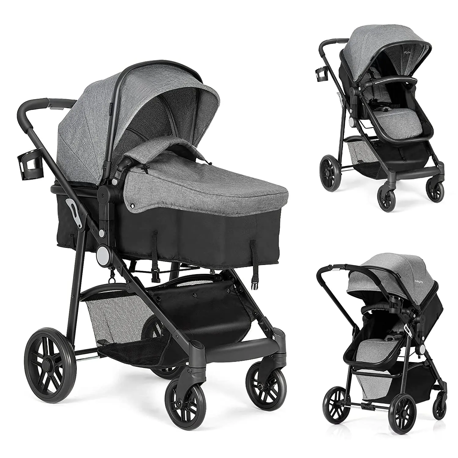 Baby Stroller, 2 in 1 Convertible Carriage Bassinet to Stroller
