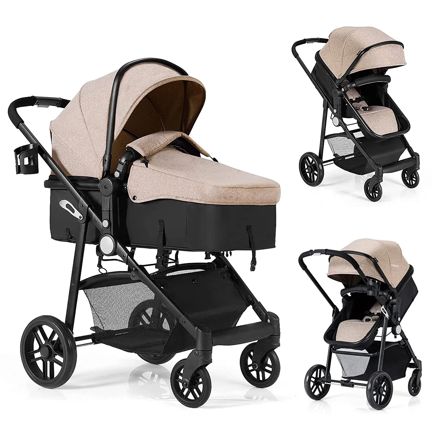 Baby Stroller, 2 in 1 Convertible Carriage Bassinet to Stroller
