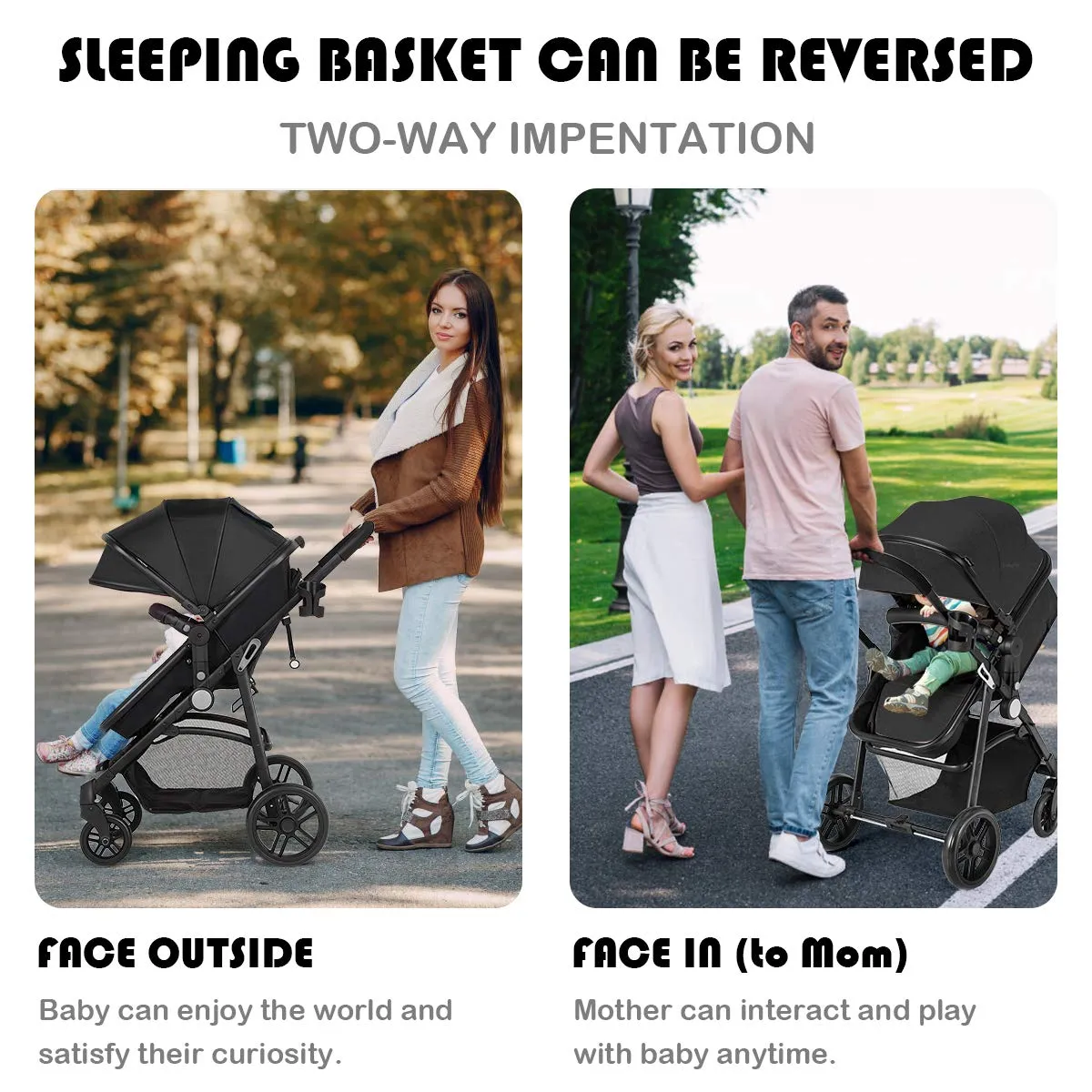 Baby Stroller, 2 in 1 Convertible Carriage Bassinet to Stroller