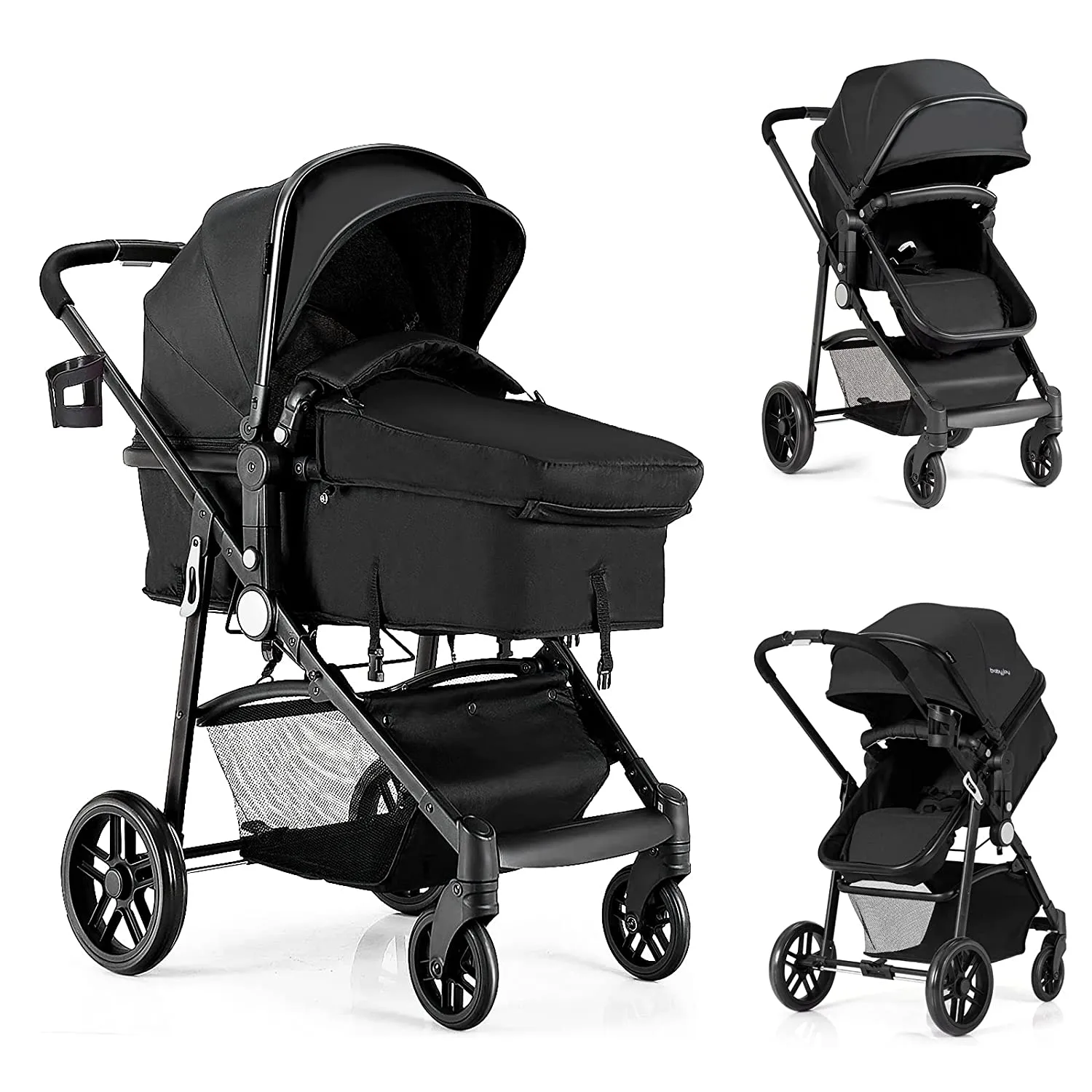 Baby Stroller, 2 in 1 Convertible Carriage Bassinet to Stroller