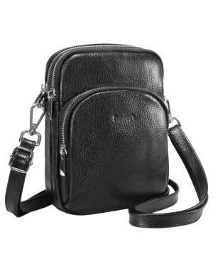 befen Small Black Genuine Leather Cross Body Bags for Women, Women's Adjustable Shoulder Strap Crossbody Purse Bag with Cell Phone Pocket and RFID Card Slots