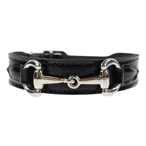 Belmont Dog Collar in Black Patent & Nickel