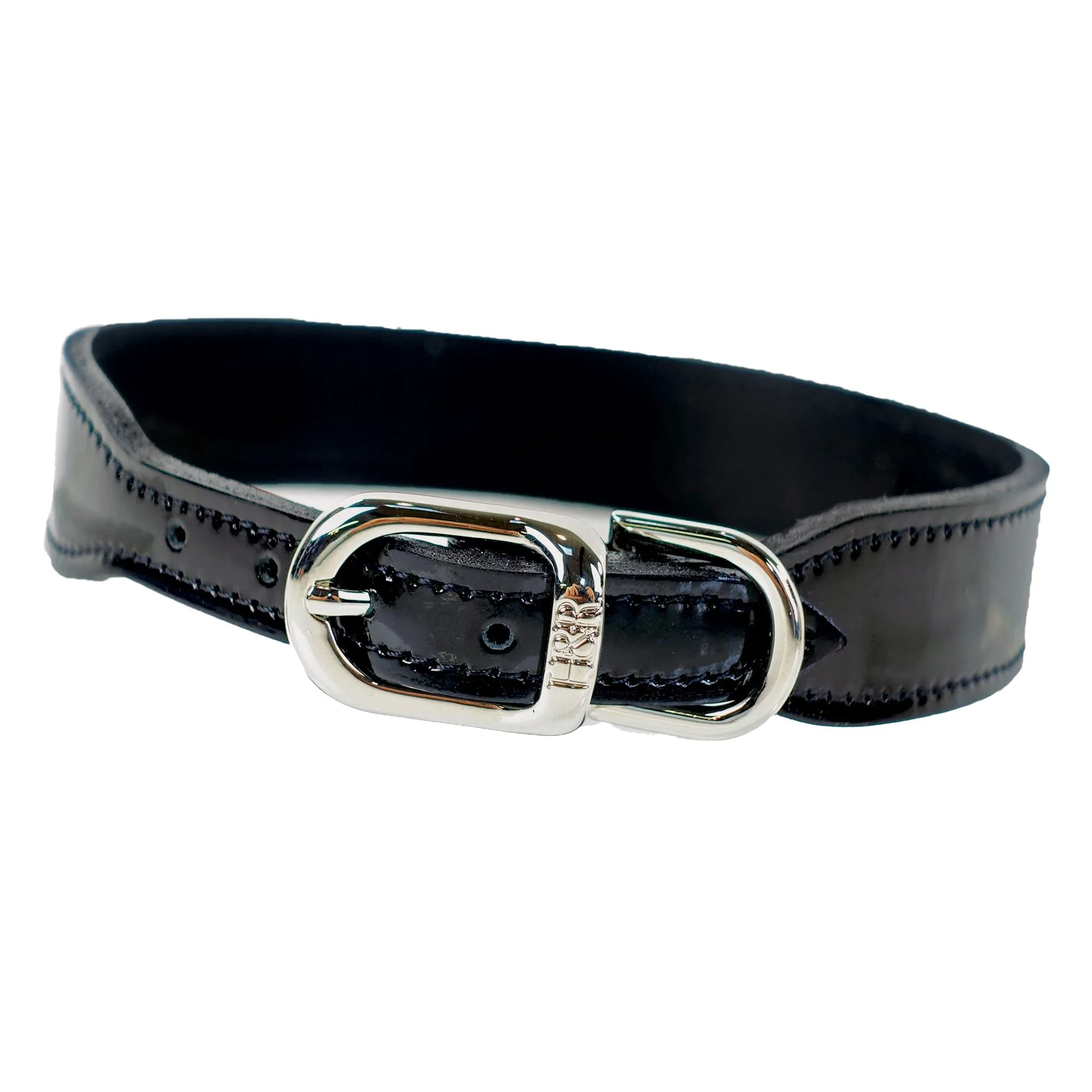 Belmont Dog Collar in Black Patent & Nickel