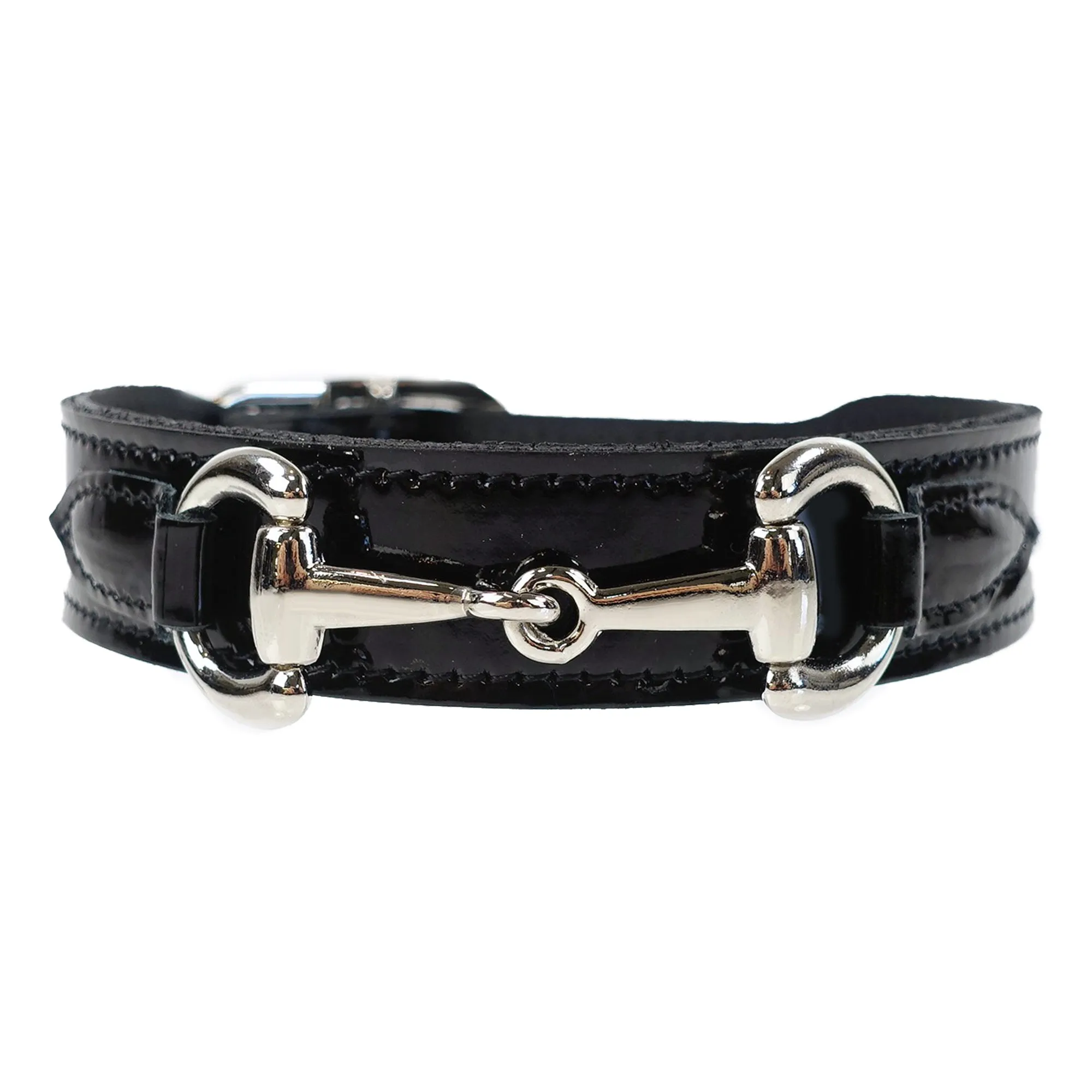 Belmont Dog Collar in Black Patent & Nickel