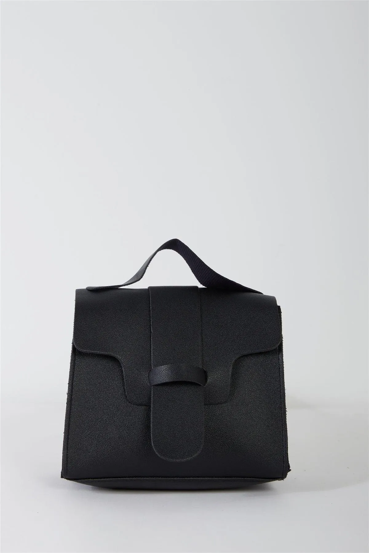 Black Vegan Leather Buckle Comfortable Crossbody Flap Satchel Handbag /3 Bags