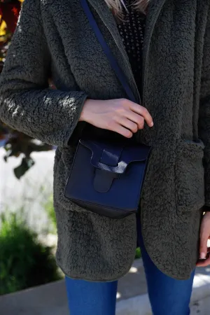 Black Vegan Leather Buckle Comfortable Crossbody Flap Satchel Handbag /3 Bags