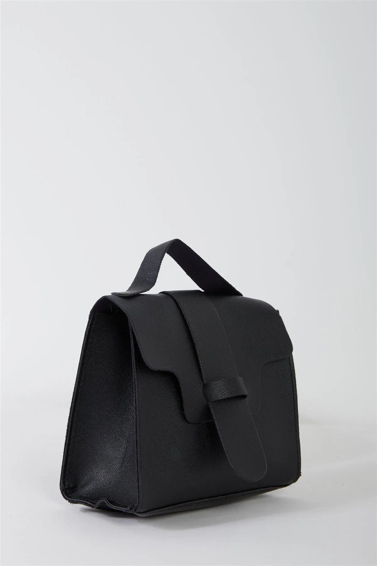 Black Vegan Leather Buckle Comfortable Crossbody Flap Satchel Handbag /3 Bags