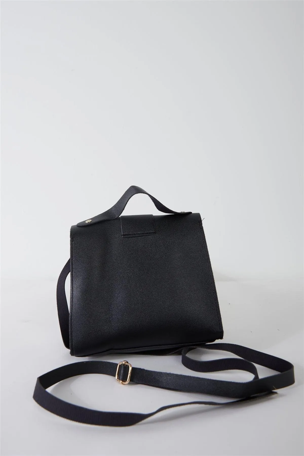 Black Vegan Leather Buckle Comfortable Crossbody Flap Satchel Handbag /3 Bags