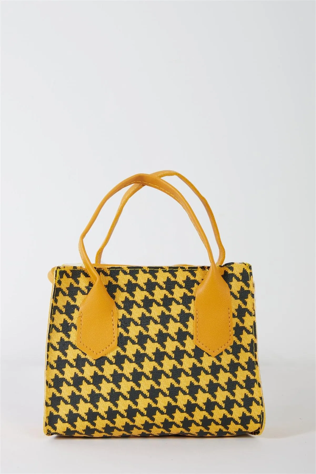 Black Yellow Houndstooth Two Handles Small Handbag