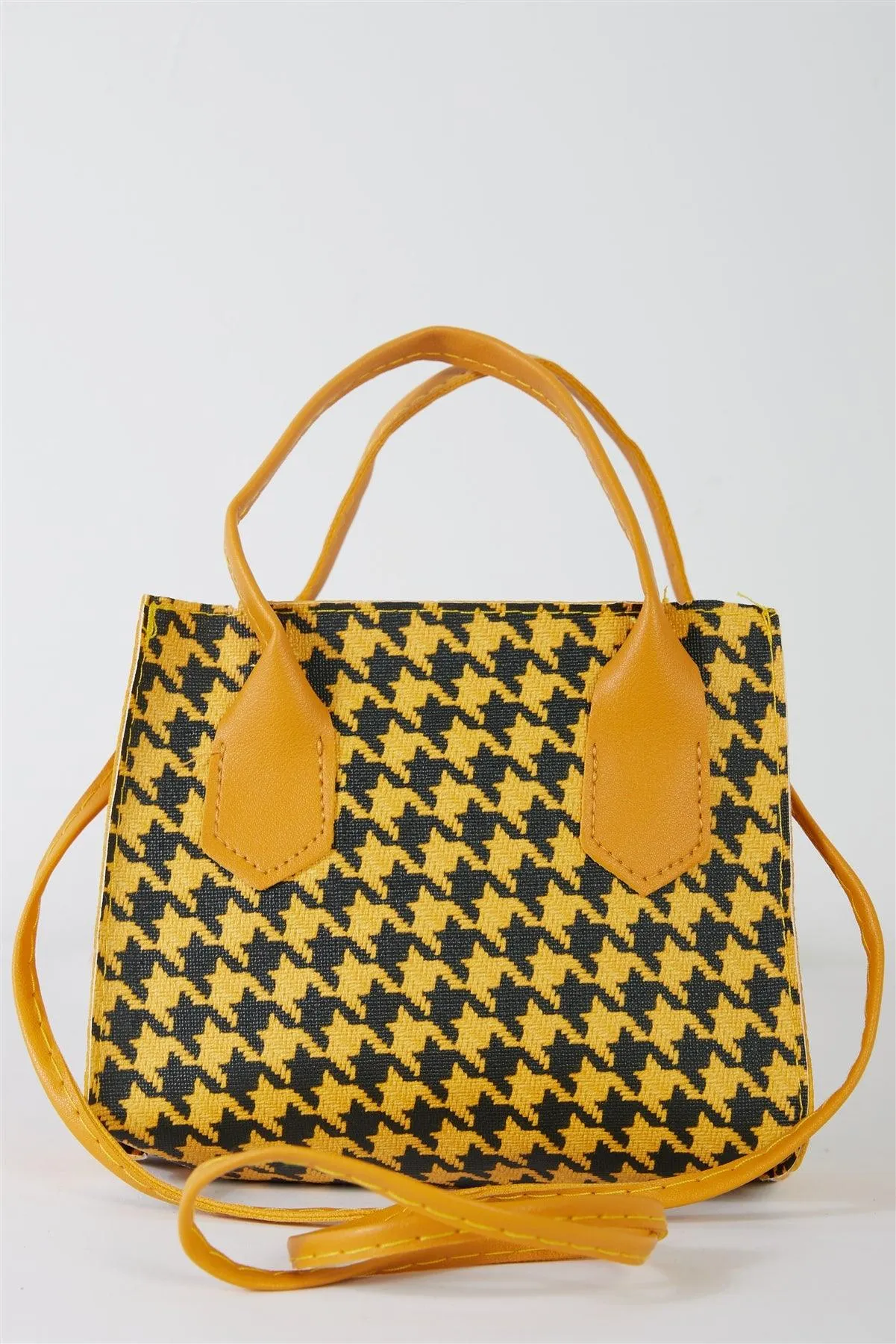 Black Yellow Houndstooth Two Handles Small Handbag