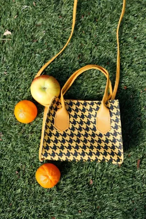 Black Yellow Houndstooth Two Handles Small Handbag