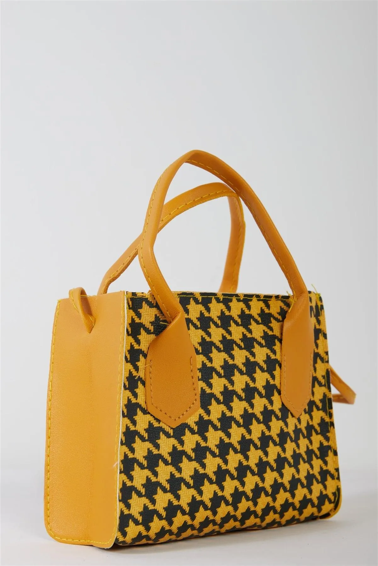 Black Yellow Houndstooth Two Handles Small Handbag