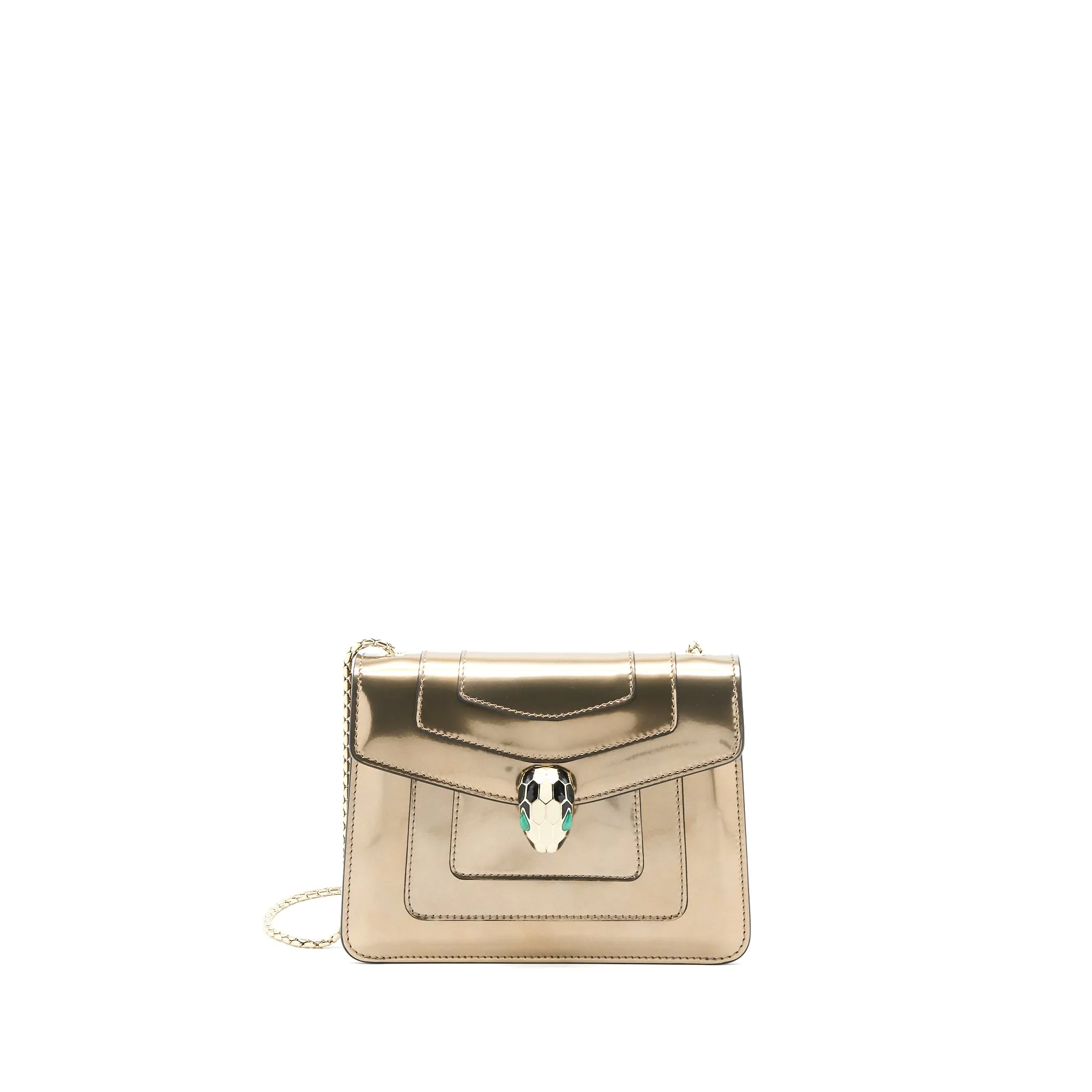 Bvlgari Serpenti Forever Shoulder Bag Patent Metallic Gold GHW