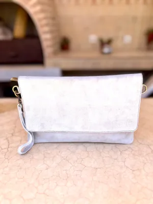 Classic Handbag | Shimmer Silver Suede | Large