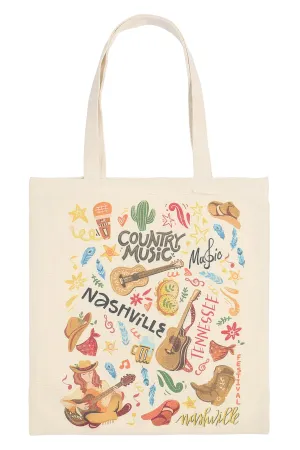 COUNTRY MUSIC NASHVILLE MINIMALIST PRINT TOTE BAG