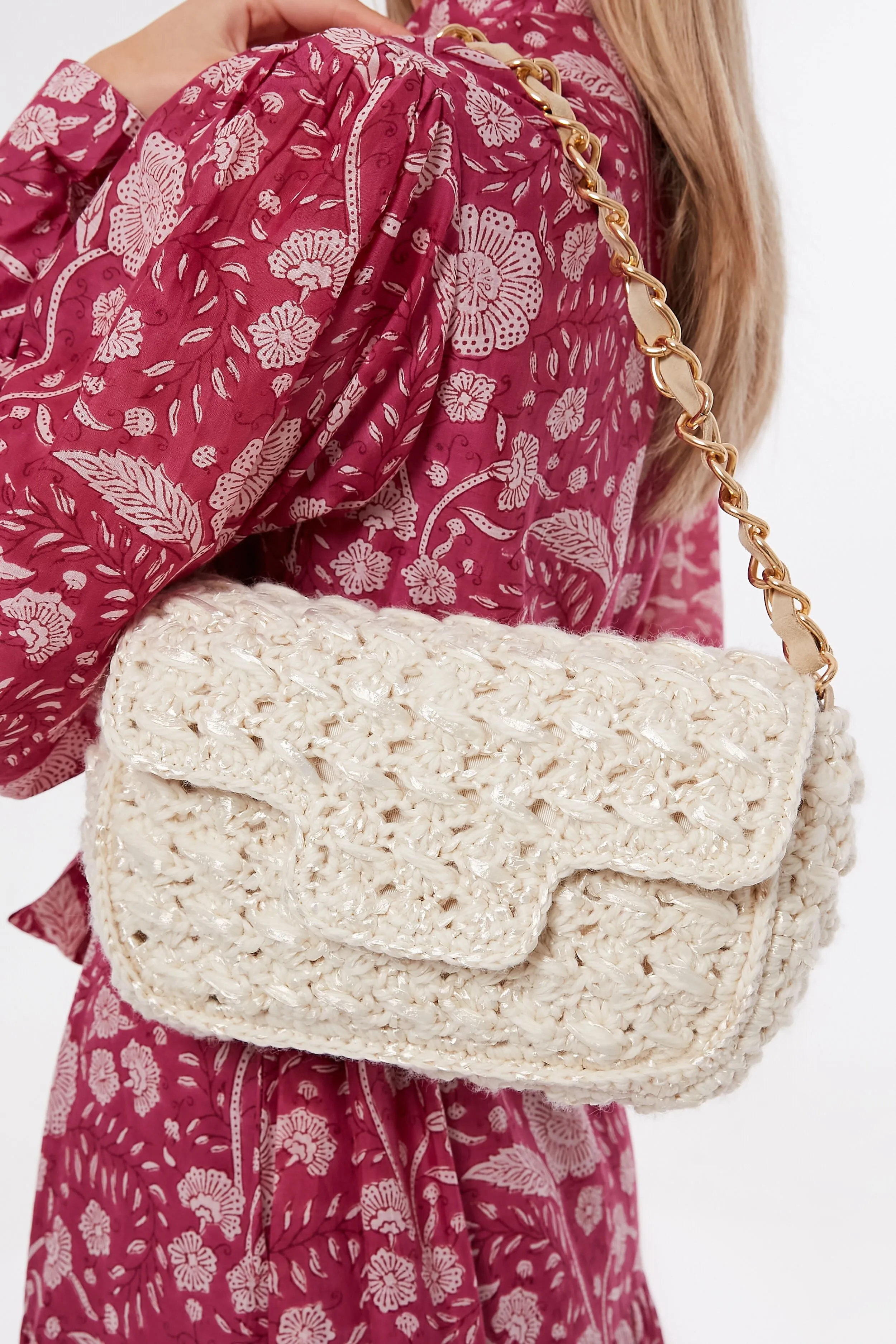 Cream Woven Shoulder Bag