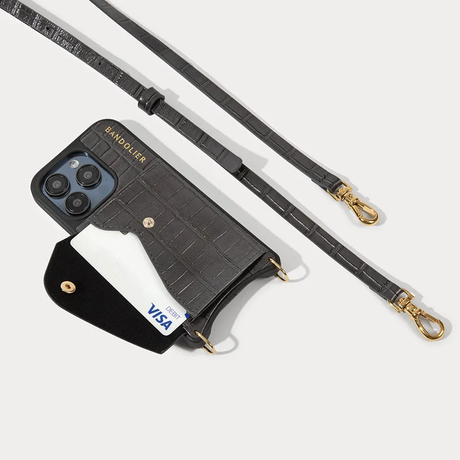 Donna Crossbody iPhone Case - Gray Croc/Gold