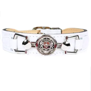 Dynasty Dog Collar in White Patent & Nickel