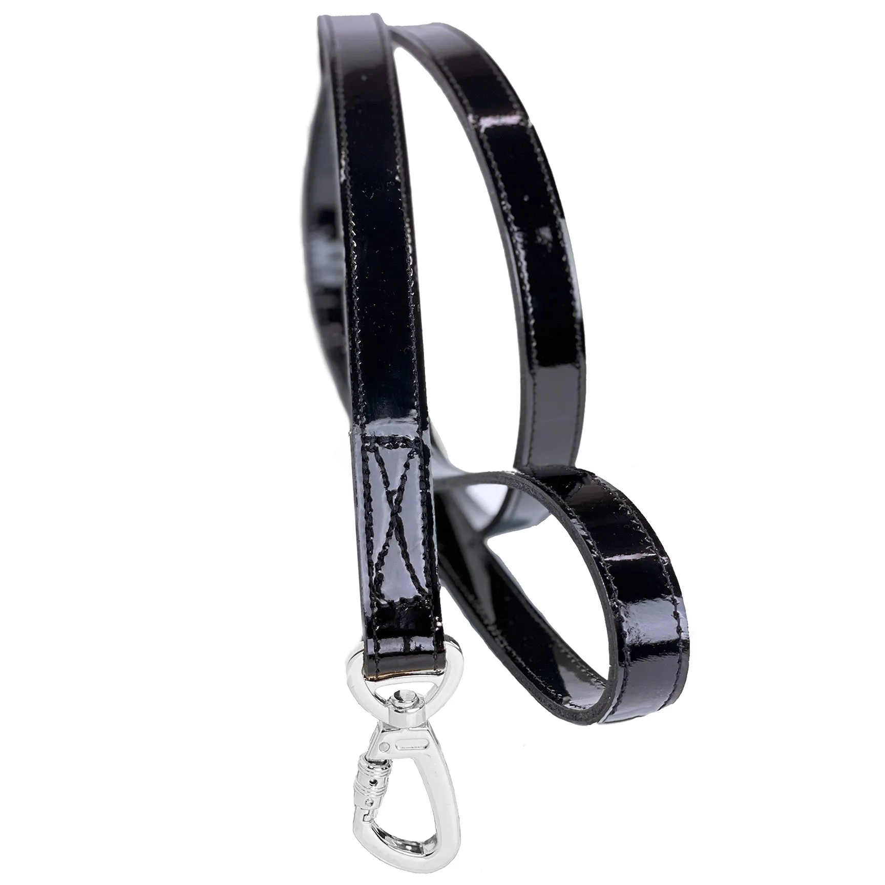 Dynasty Dog Leash in Black Patent & Nickel