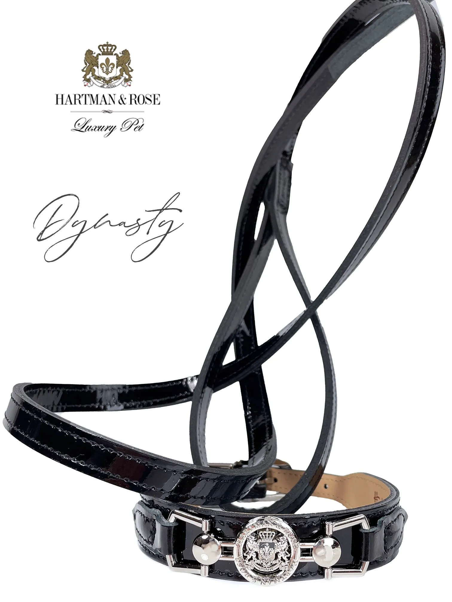 Dynasty Dog Leash in Black Patent & Nickel