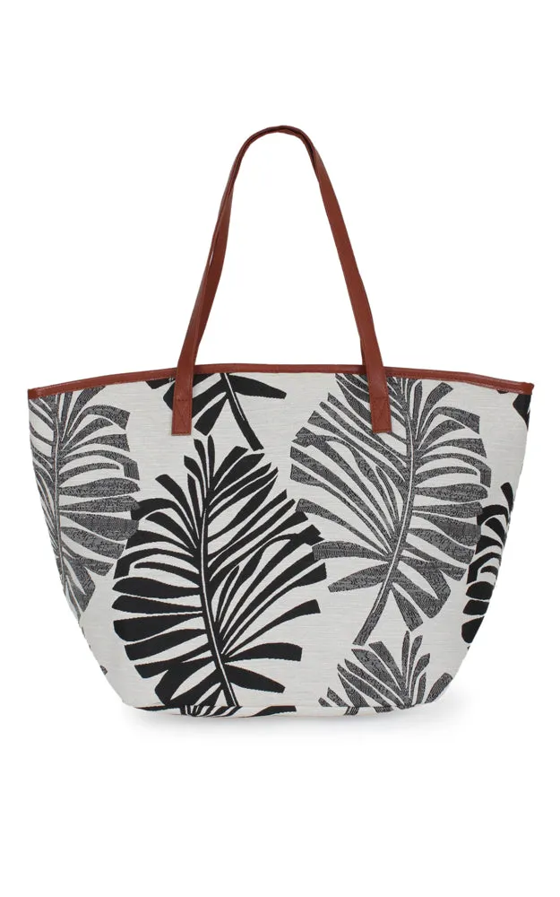 EBB11006 PALM LEAVES PRINT TOTE BAG