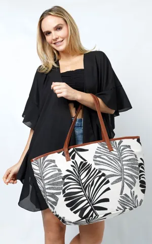 EBB11006 PALM LEAVES PRINT TOTE BAG
