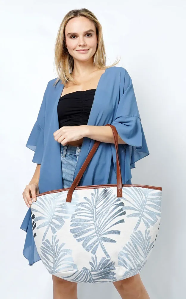 EBB11006 PALM LEAVES PRINT TOTE BAG