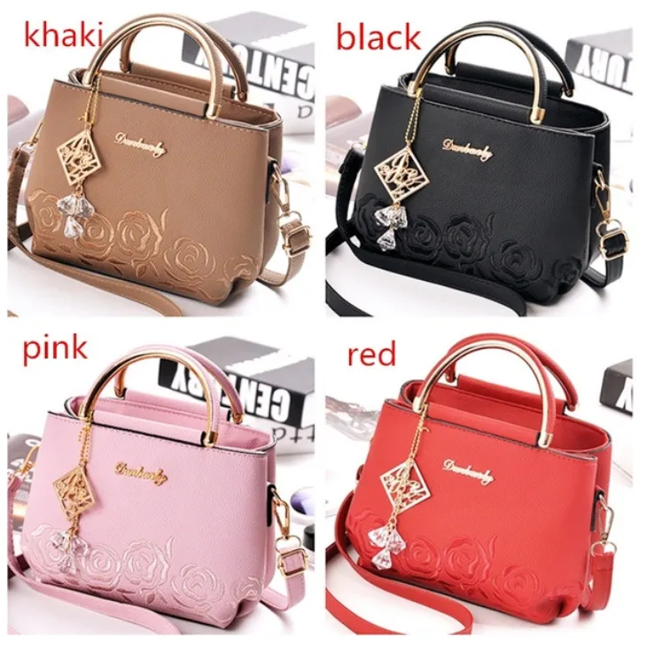 Embroidery Rose PU Leather Handbag