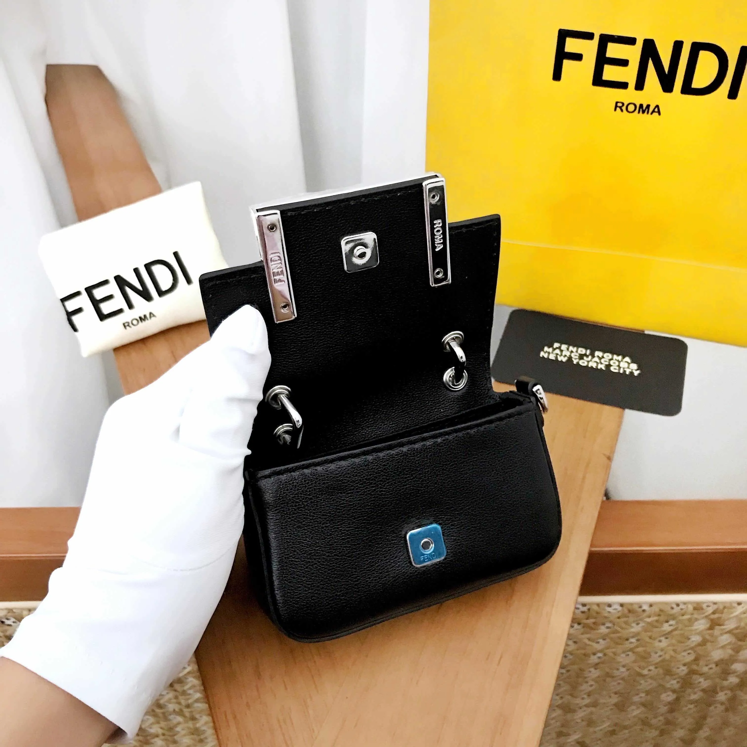 Fendi Nano Baguette Black Leather Mini Bag