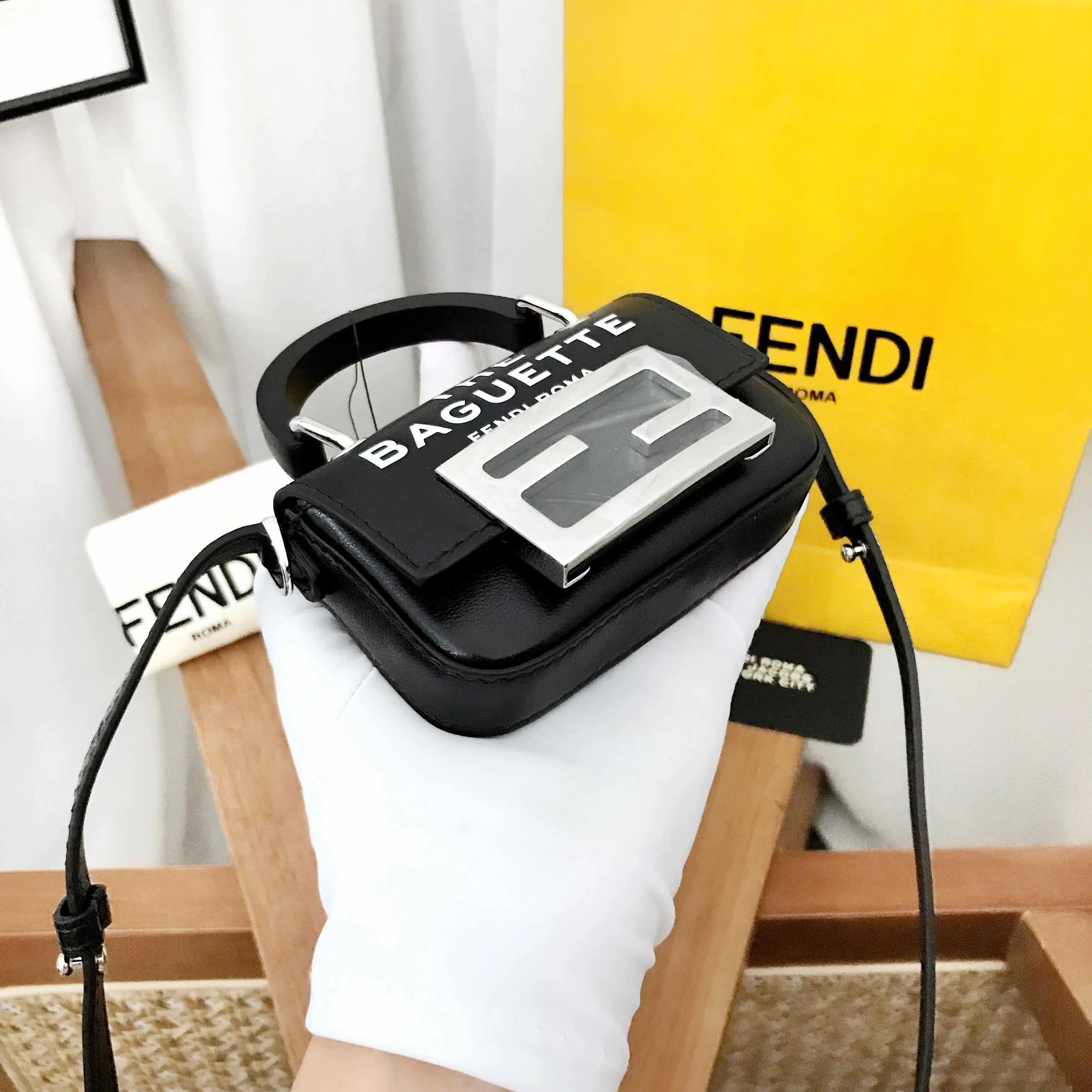 Fendi Nano Baguette Black Leather Mini Bag