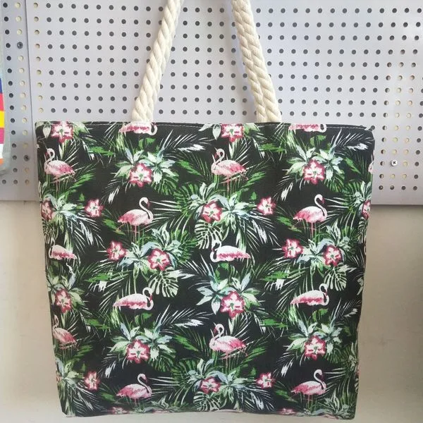 Flamingo Women Canvas Large Beach Shoulder Bag