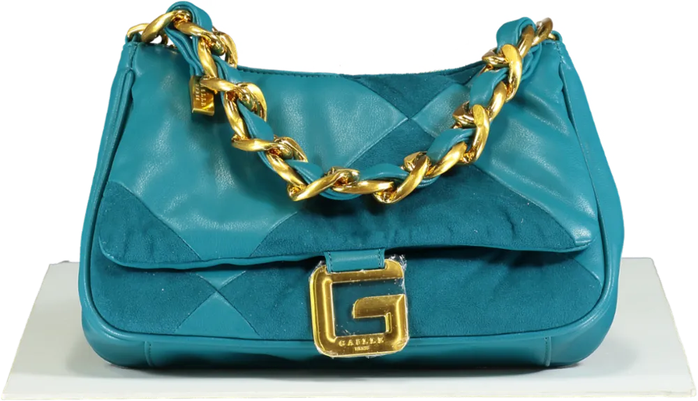GALLE Paris Teal Patchwork Chain Shoulder Bag