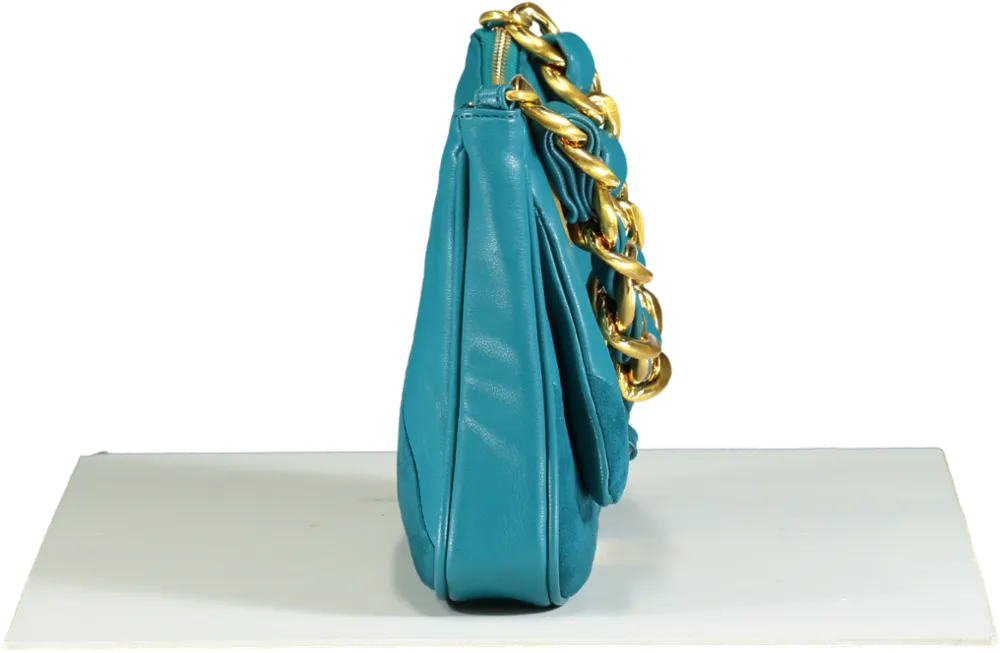 GALLE Paris Teal Patchwork Chain Shoulder Bag