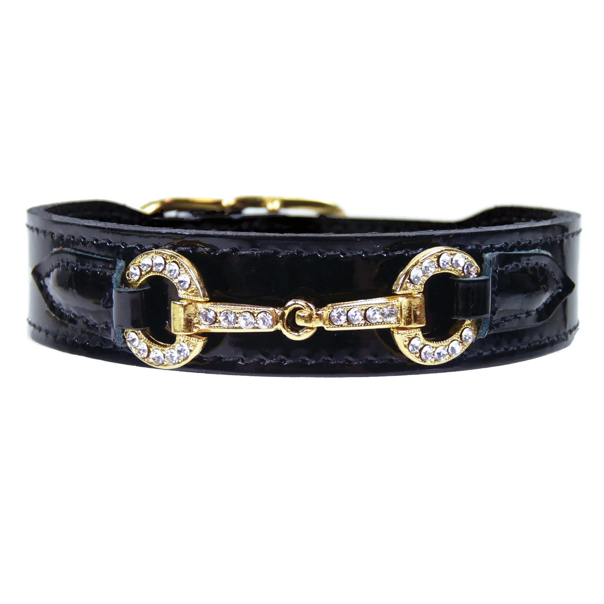 Holiday Dog Collar in Black Patent & Gold