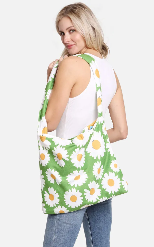 JTB002-31 2 in 1 Daisy Flower Print Beach Towel & Beach Bag