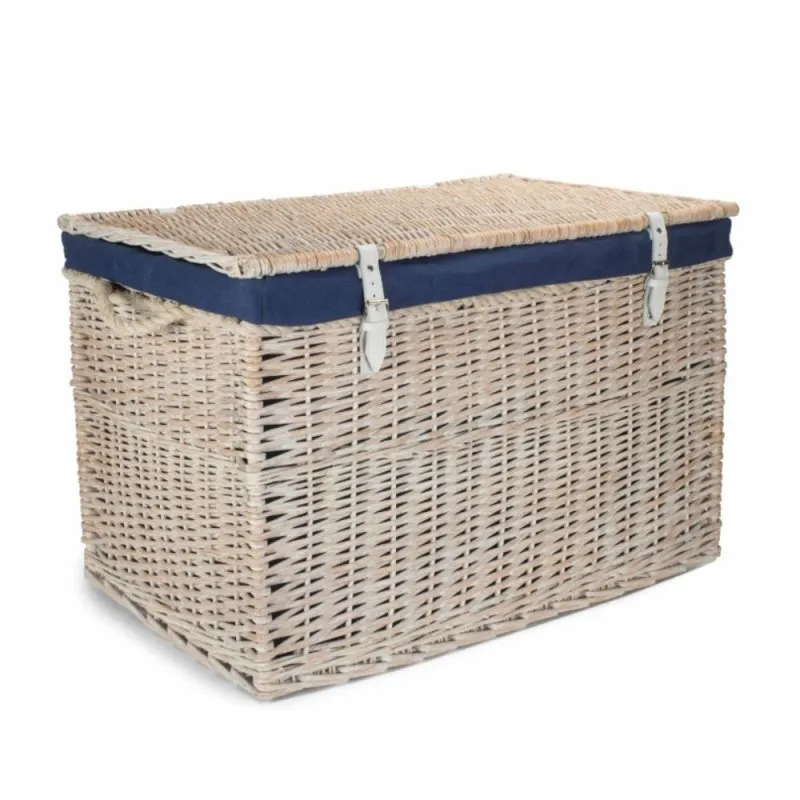 Large White Wash Finish Storage Wicker Basket