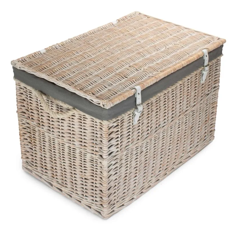 Large White Wash Finish Storage Wicker Basket