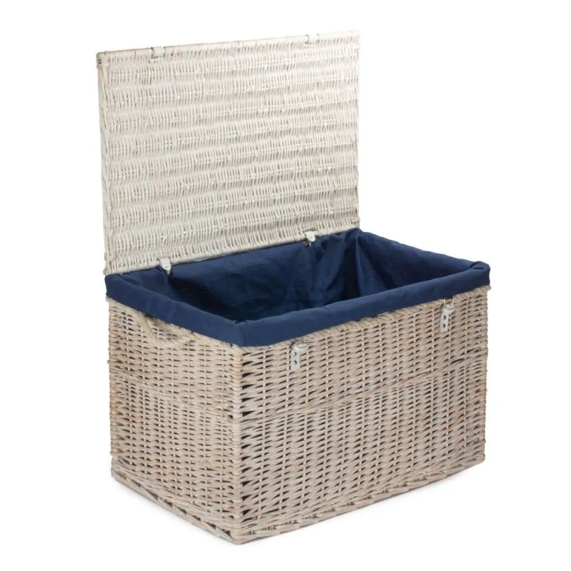 Large White Wash Finish Storage Wicker Basket