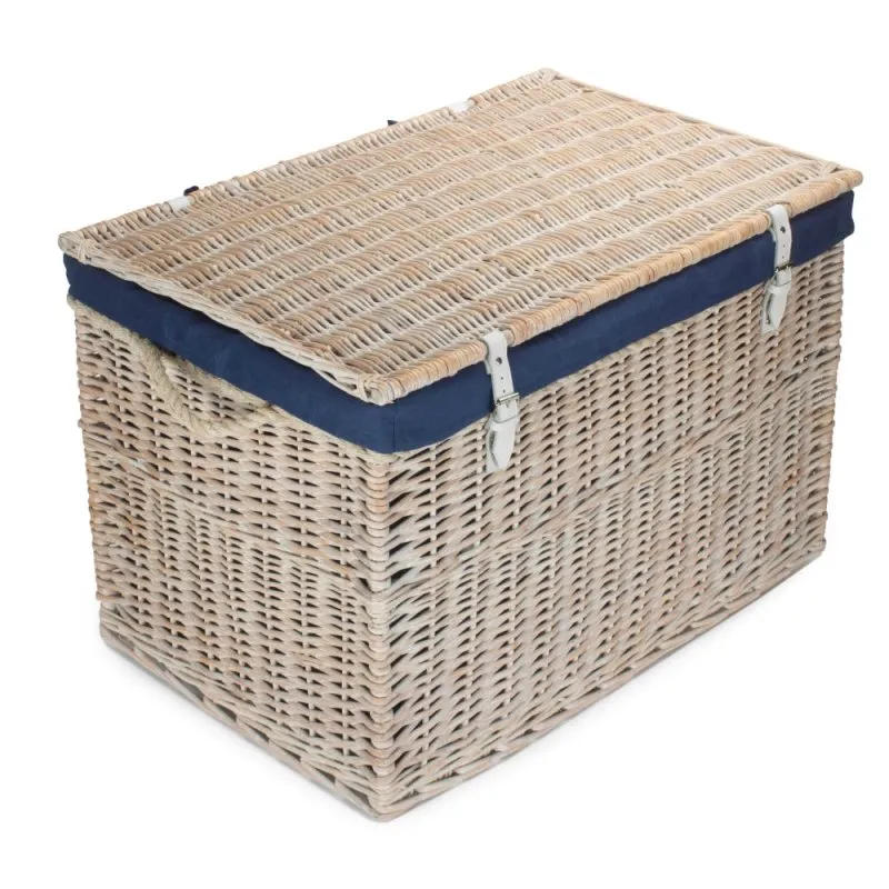 Large White Wash Finish Storage Wicker Basket