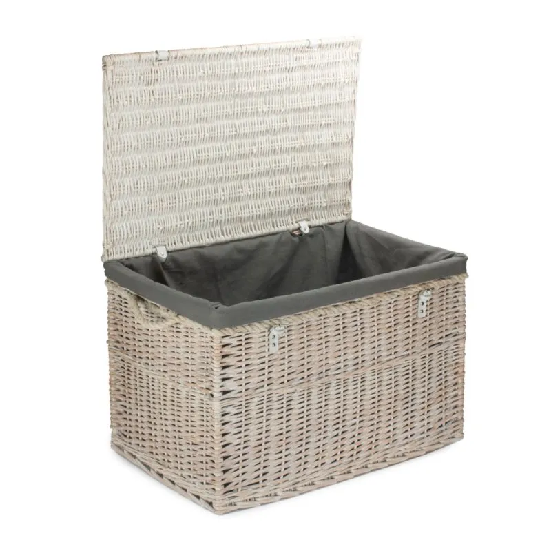 Large White Wash Finish Storage Wicker Basket