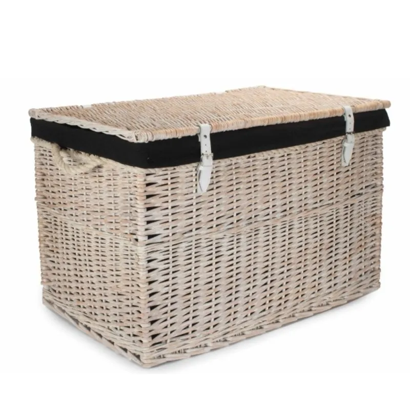 Large White Wash Finish Storage Wicker Basket