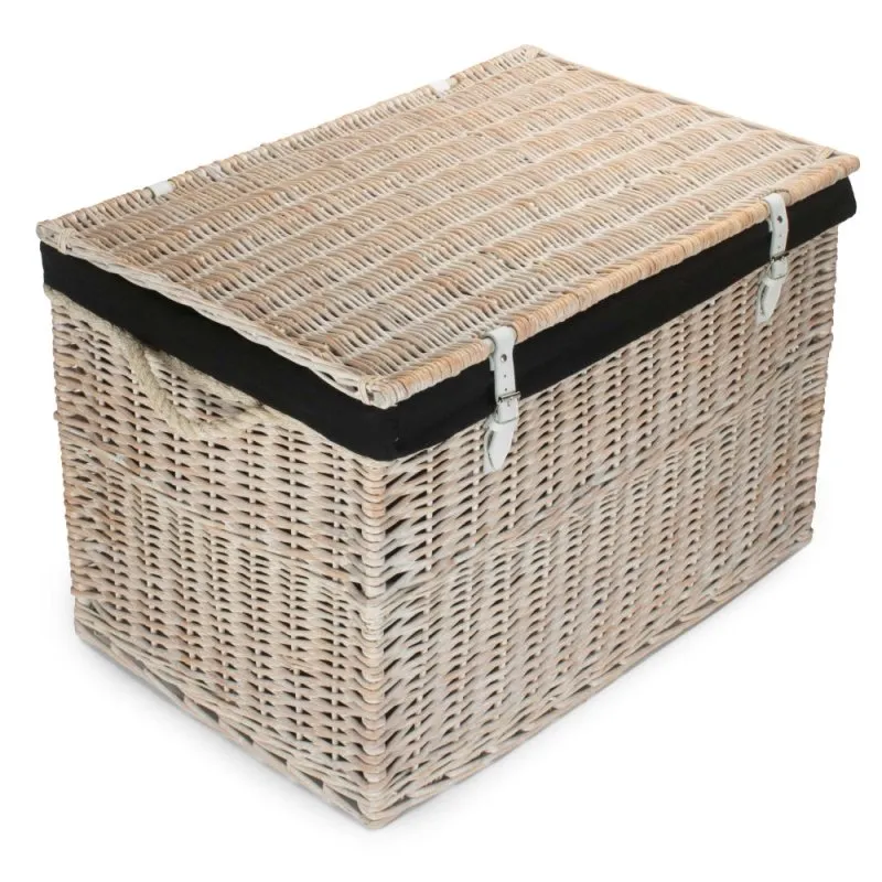 Large White Wash Finish Storage Wicker Basket