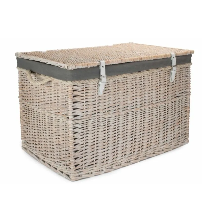 Large White Wash Finish Storage Wicker Basket