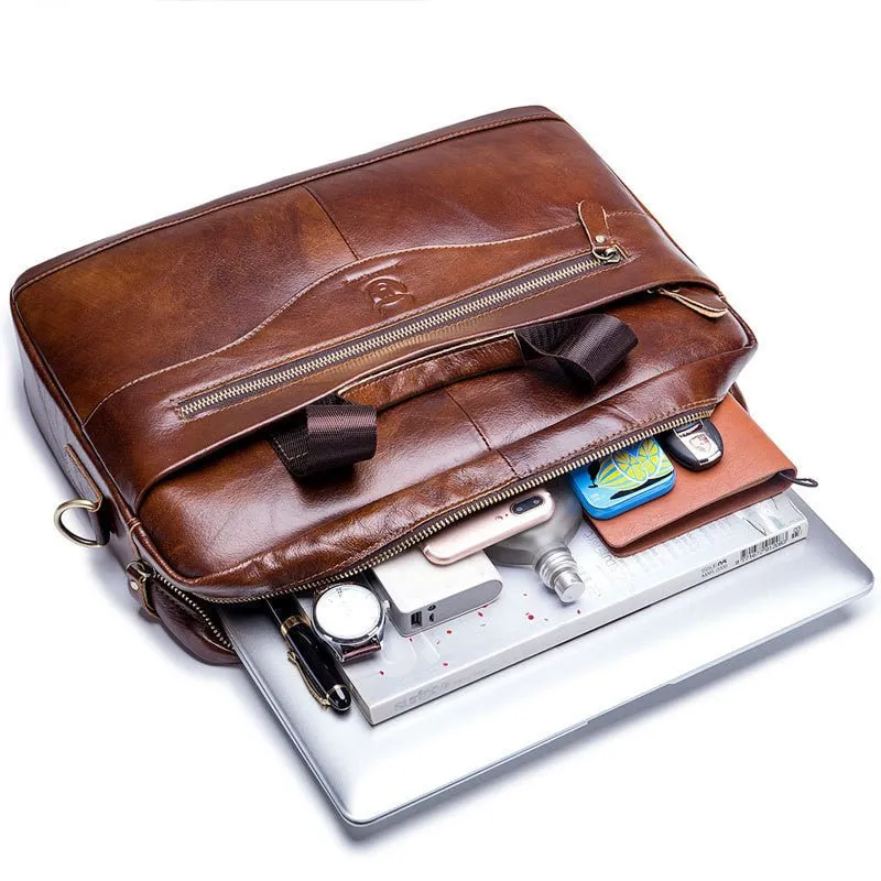 Leather Laptop Computer Briefcase Men's Messenger Shoulder Bags