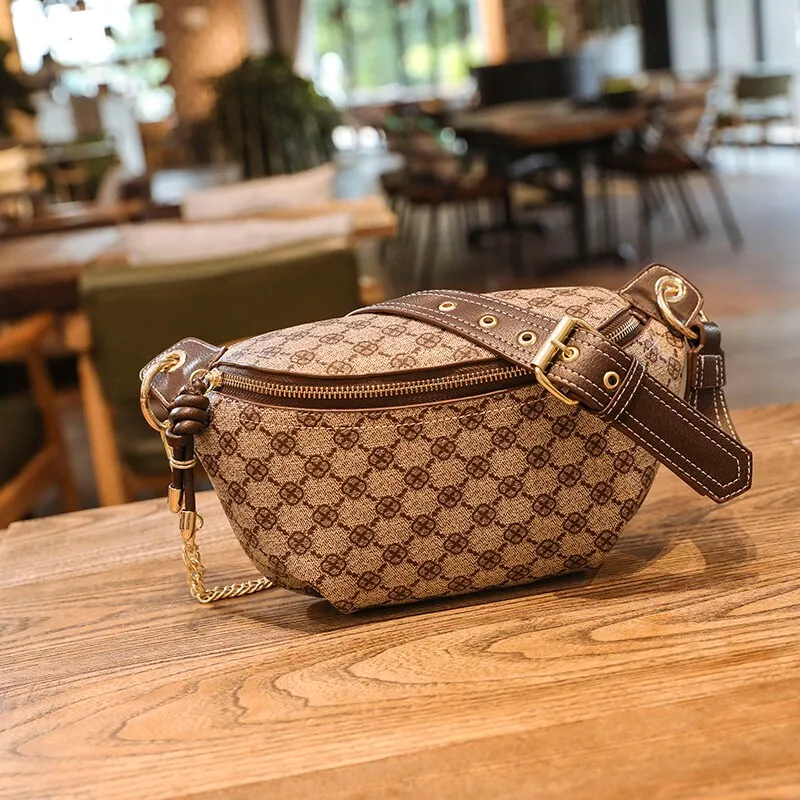 Leather Plaid Chest Belt Saddle Handbags