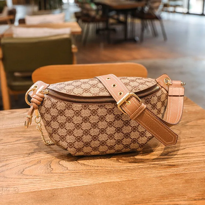 Leather Plaid Chest Belt Saddle Handbags