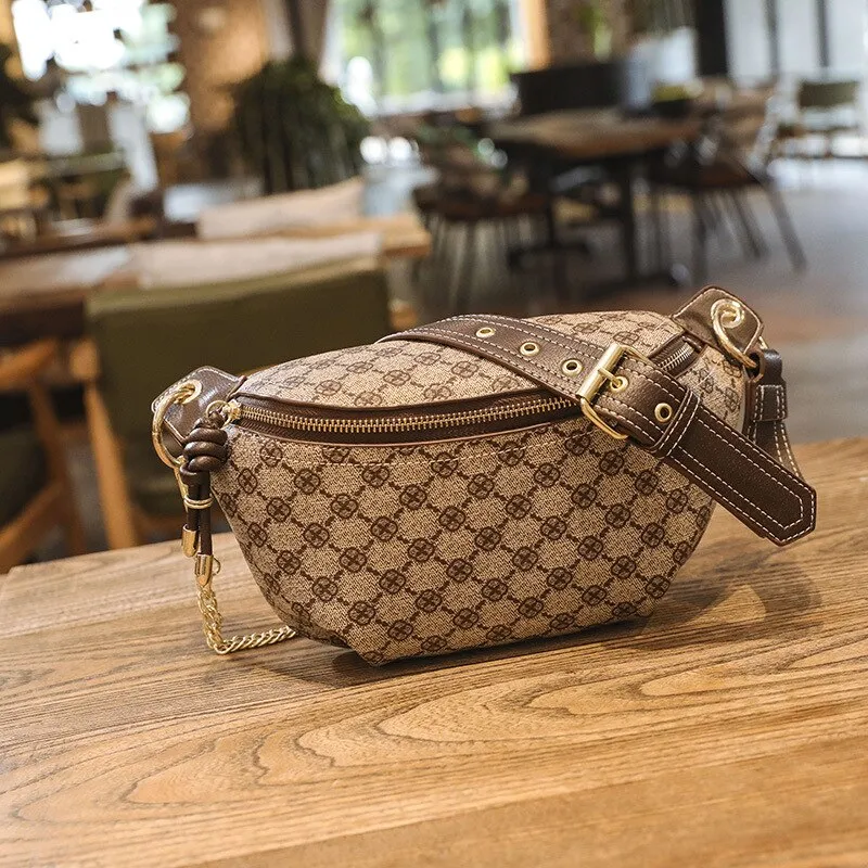 Leather Plaid Chest Belt Saddle Handbags